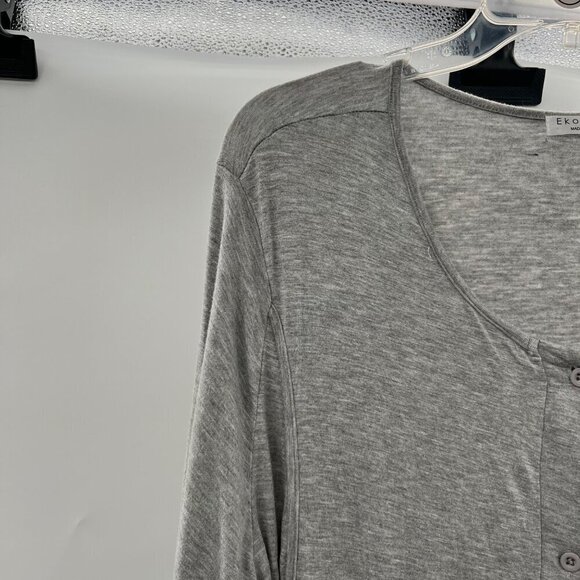 Ekouaer Women's Button Up Scoop Neck Sheer Top Long Sleeve Gray Size Large - Picture 4 of 9